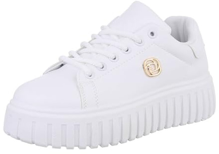 Ital Design Damenschuhe Freizeitschuhe Sneakers Low, YH31-, Kunstleder, Weiß, Gr. 41