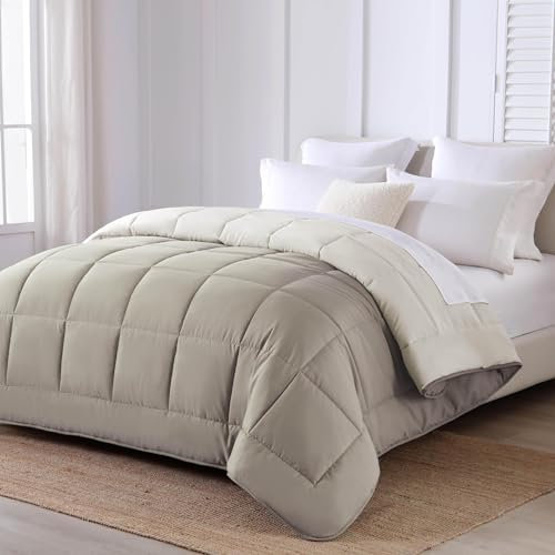 HOMEYA - Edredón de Fibra 300gr/m2 - Edredón Cama 180, Edredón Bicolor Reversible 260x240cm, Relleno Nordico 100% Poliester, Taupe