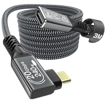 CAKOBLE alargador usb c 3m,extension usb c 3,2 240W 48V/5A 20 Gbps cable usb c macho hembra Vídeo 4K@60Hz,codo usb c macho hembra compatible con iPhone 16/15 Pro Max,MacBook Pro,Galaxy S24/S23