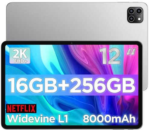 Android Tablet, 12 inch Large Screen Tablet, 2 Years Protection, 1200 x 2000 IPS 2K Resolution Display, Reinforced Type-C Port, 18W PD Charger, 8000mAh Battery, 8MP+13MP Camera, WiFi 6 & Bluetooth 5.4