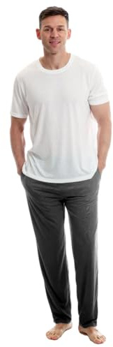 Light & Shade Men's Two-Piece Pyjamas Crew Neck T-Shirt and Trousers Bottoms Pyjama Set, White, M