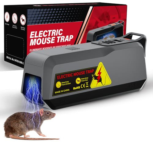 Rattenfalle Elektrisch,Jkevow Elektrische Mausefalle 2000V leistungsstarke Spannung um Ratten Sofort zu Töten,Mausfallen für Drinnen,Garten,Küche