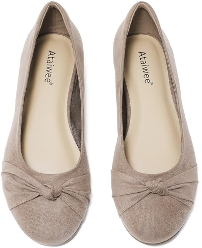 Ataiwee Women's Wide Width Flat Shoes Bow Round Toe Ballet Flats | Slip On Office Business Work Dressy Flats for Women