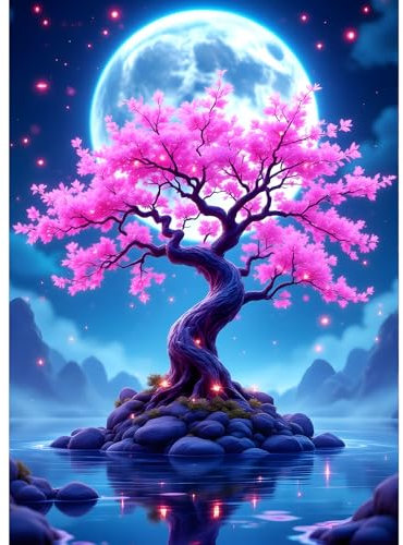 GDYEEH 5D Arbre de Vie Peinture Diamant Painting Kit, DIY Lune Art du Diamant Complet Kits, Pays des Rêves Diamond Art Kits Strass Point de Croix Painting pour Adultes Débutants Maison Décor 30x40cm