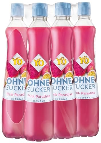 YO Sirup Pink Paradise (6 x 700 ml) Fruchtsirup, ohne Zucker, Drachenfrucht-Maracuja-Geschmack, nur 2 Kalorien in 100 ml Fertiggetränk, vegan, 1 Flasche ergibt bis zu 6 Liter