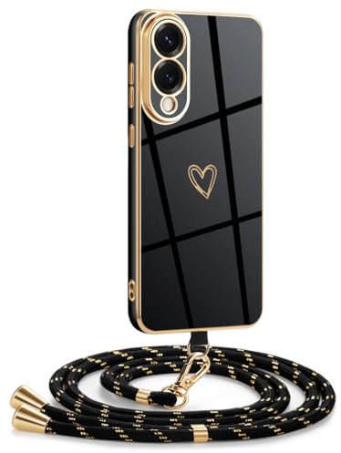 Mkej Hülle Kompatibel mit Samsung Galaxy S25 Edge Hülle mit Band, Galvanik Silicone Handyhülle mit Herz Love Design, Abnehmbar und einstellbar Handykette für Samsung Galaxy S25 Edge