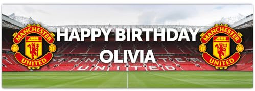 Manchester United Birthday - Personalised Football Banner Wall Sticker (90cm width x 30cm height)