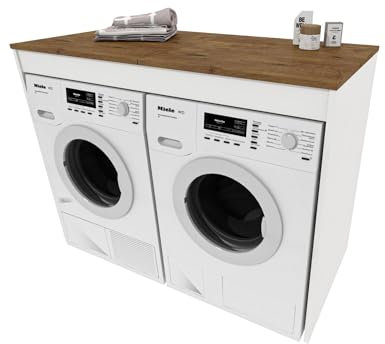 CraftPAK Waschmaschinenschrank geeignet für Waschmaschine & Wäschetrockner mit Staufach, Waschmaschinenschrank Überbauschrank Weiß