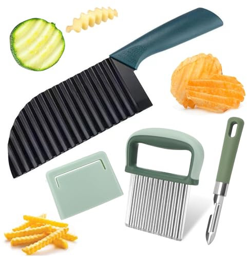 DYMHQ 3 Stück Wellenschneider aus Edelstahl, Wellenmesser Kartoffelschneider Set, Edelstahl Wellenmesser Riffelmesser, Gemüse-Klinge mit Gewelltem Rand, Wellenmesser für Kartoffeln Pommes Salat Obst