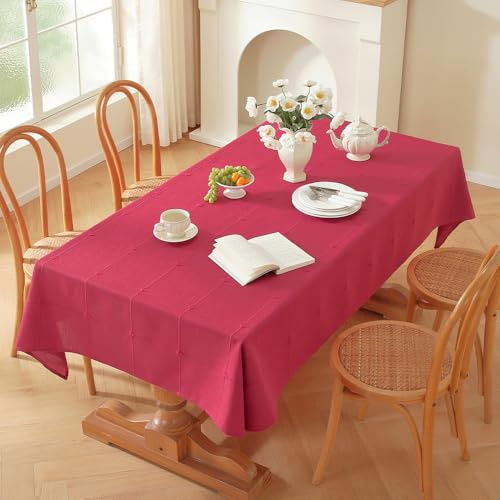 Plenmor Leinen Tischdecke Abwaschbar 180x135cm Tischdecke Baumwolle | Weihnachts Abwaschbar Tischdecken Rot Tischdecke Weihnachten für Outdoor, Küche, Garten, Party, Herbst