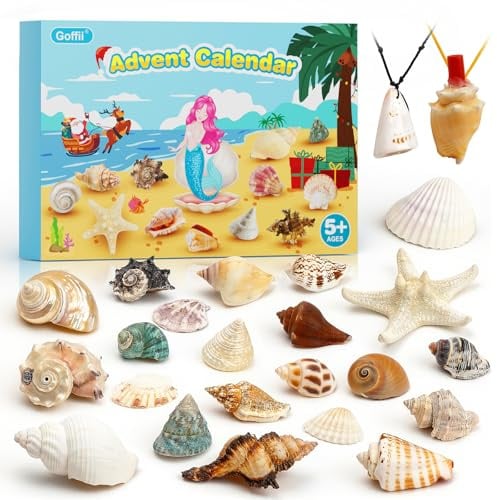 Adventskalender 2025 Kinder, 24 Tage Weihnachts-Adventskalender Countdown, Muscheln Adventskalenders Weihnachtsgeschenke für 6 7 8 9 10, 12 Jahre Jungen Mädchen