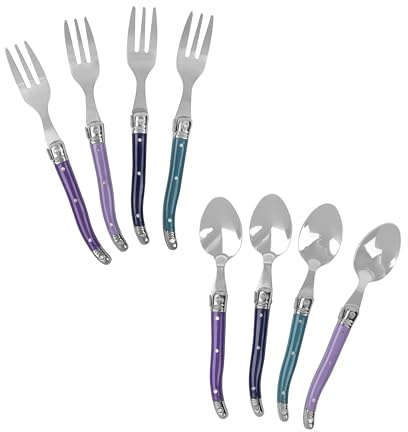 French Home 8pc Laguiole Dessert or Cocktail Spoon and Fork Set - Plum Rose