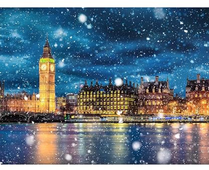 PieceRelax PieceClicks Puzzle 1000 Teile - The Thames On A Snowy Night | 1000 Teile Puzzle für Erwachsene, 47,6 x 63,3 cm, Die Themse in einer Winternacht, London, Big Ben, Winter, Geschenkidee