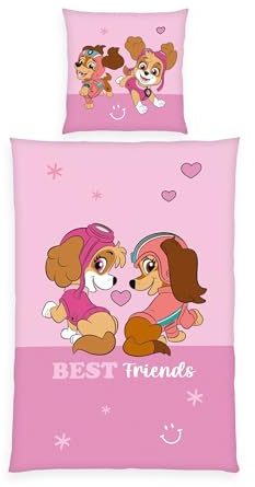 Herding Paw Patrol Bettwäsche, Wendemotiv, 80 x 80 cm + 135 x 200 cm, mit Knopfleiste, 100% Baumwolle, Rosa