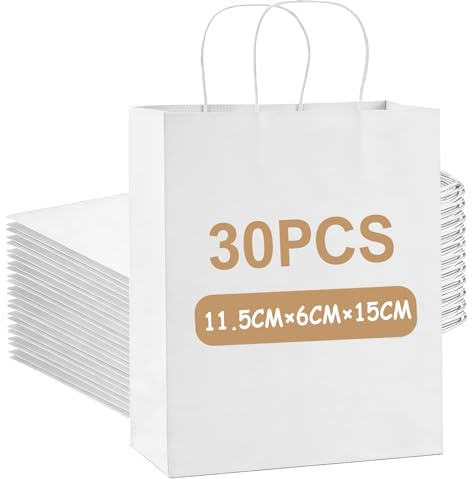 Weifeng Papiertüten mit henkel,Paper Bags for Birthday Parties,Christmas, Wedding BCGM (Weiß, 30pcs11.5x6x15cm)