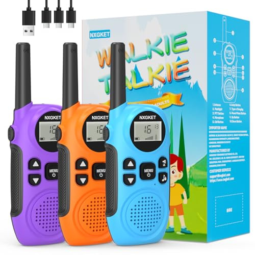 NXGKET Walkie Talkie Kinder 3er Set,Aufladbare PMR446 Funkgerät, 5 km Reichweite,mit 1200mAh Akku, USB-C,16 Kanälen, VOX und Taschenlampe, Geschenk für Jungen und Mädchen 3-12 Jahre