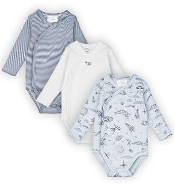Stellou & friends Baby Body, 100% Bio-Baumwoll Wickelbody 3er MultiSet, kuschelweiche und hochwertige Kinder Kleidung für Jungs und Mädchen, Langarm & Kurzarm-body, OEKO-TEX 100 Zertifiziert