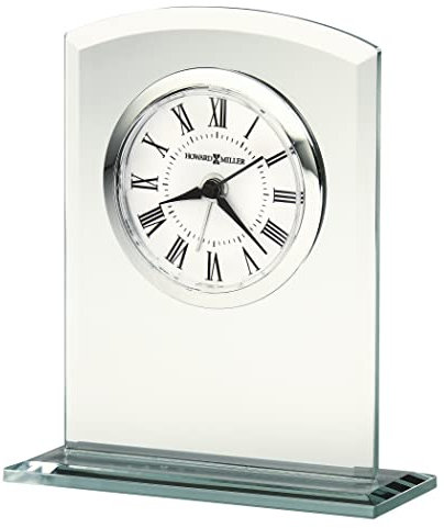 Howard Miller Medina Tischuhr 645-716 - gewölbtes abgeschrägtes Glas, bruchfestes konvexes Kristall, schwarze Zeiger & römische Ziffern, moderne Wohndekoration, Quarz, Weckwerk