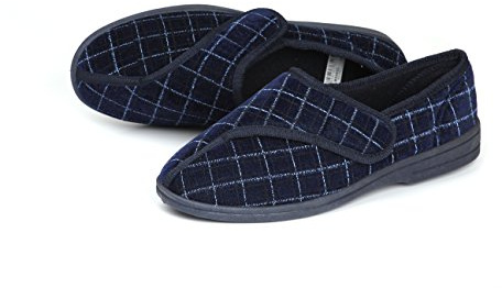 Homecraft Loop Check Wasbable Slippers for Gents, Comfortable Slippers with a Wide Opening for Swollen or Sore Feet, Comfortable Shoes for Wearing Around the House, Navy, Size 9