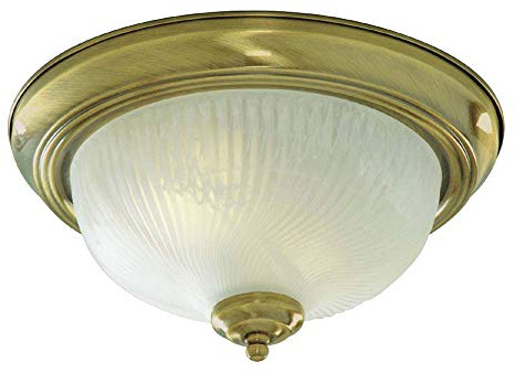 Searchlight Lighting 7622-11AB Antique Brass Finish Flush Ceiling Light with Ribbed Glass Diffuser, 2 x 40 watts