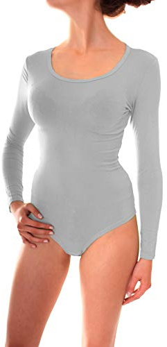 Easy Young Fashion Damen Basic Langarm Body Skinny Fit - Rundhals Hellgrau