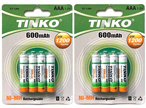 8 x AAA 600mAh 1.2v RECHARGEABLE NI-MH BATTERIES FOR CORDLESS PHONE/SOLAR LIGHTS