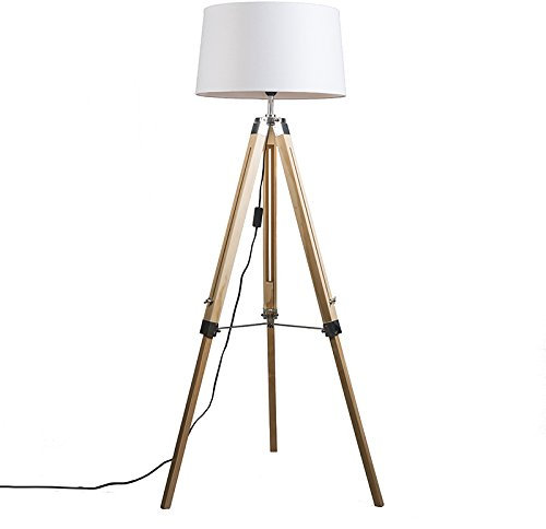QAZQA - Industrie I Vintage I Stehleuchte I Stehlampe I Standleuchte I Lampe I Leuchte im Landhausstil mit weißem Leinenschirm 45 cm - Tripod I Dreifuß Lampe I Dreifuss I Wohnzimmer I Schlafzimmer - H