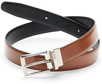 Perry Ellis Portfolio Men's Amigo Reversible Leather Belt, Stitched Edges, Durable, 1.5” Width (Available in Big & Tall), Luggage Brown, 34