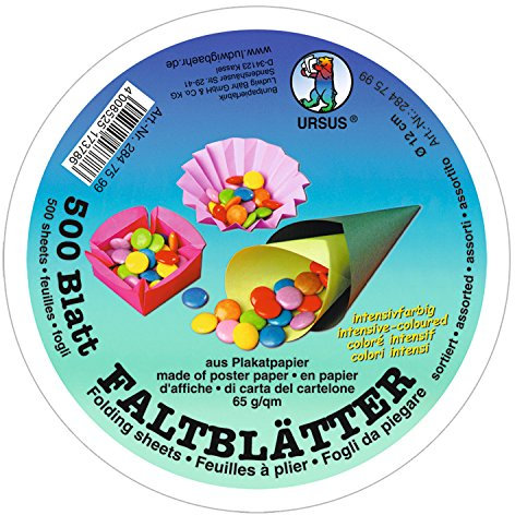 Ursus 2847599 Faltblätter intensiv, Durchmesser ca. 12 cm, 65 g/qm, 500 Blatt in 10 verschiedenen Farben, aus Plakatpapier, durchgefärbt, ideale Grundlage für kreative Bastelarbeiten