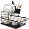 EliteHoff Escurridor de platos grande | Secador de platos de 2 niveles - Estante de secado de platos XXL con mango de madera con tack, cesta de cubiertos, cesta de plato y vajilla, portavasos (Negro)