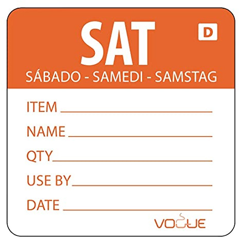 Vogue Day of the Week Prepared Label Saturday Dissolvable Adhesive - (Roll 250) | Water-soluble backing peels off easily under the tap without leaving any sticky residue on your food prep containers.