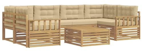 vidaXL Outdoor-Sofagarnitur mit Kissen 7 pcs Weiß und Beige Polyester, Gemütliches Outdoor-Set, modernes Lounge-Möbel, Garten-Sofa, tolle Terrassen-Sitzgelegenheit