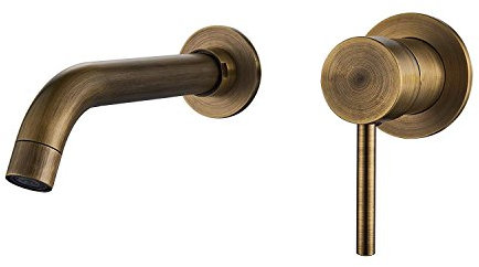 MEIBT Bathroom Sink Faucet, Antique Brass, Brass, Wall Mounted, 2 Holes, Lever Handle, Ceramic Valve, Traditional Style