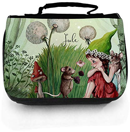Waschtasche Waschbeutel Waldtierversammlung Elfe Fee mit Maus im Wald Pusteblume Kulturbeutel Kosmetiktasche individuellem Namen Wunschnamen wt206 ilka parey wandtattoo-welt®
