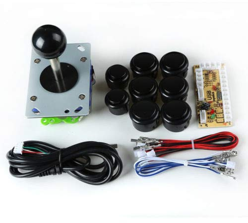 FidgetGear Arcade Game Kit DIY Teile für Retropie: PC USB Encoder + Joysticks + Druckknöpfe schwarz
