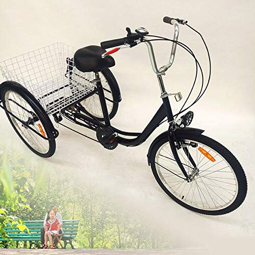 OU BEST CHOOSE 243 Rad Dreirad für Erwachsene mit Lampe 6 Gang Fahrrad, Einkaufskorb Trike Dreiradpedal Fahrrad, zum Einkaufen im Freien Picknick (schwarz)