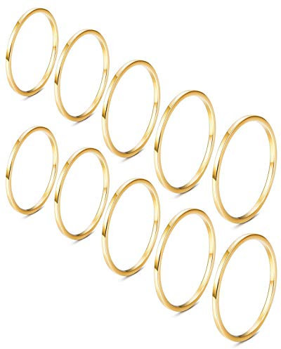 YADOCA 10 Stück Edelstahl Ringe Stapeln für Frauen Mädchen 1MM Knöchelring Midi Band Komfort Fit