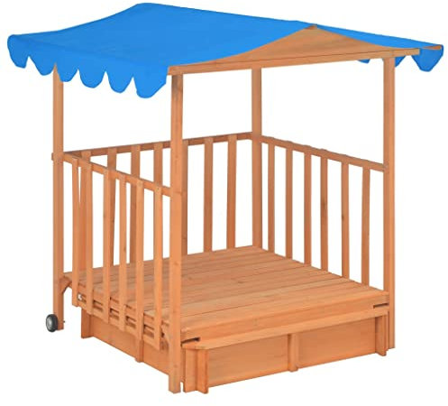 vidaXL Tannenholz Sandkasten mit Dach Sandkiste Sandbox Kindersandkasten Kinder Spielhaus Kinderspielhaus Holzhaus Holzspielhaus Garten UV50 UV Schutz Sonnenschutz