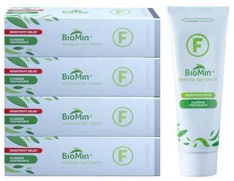 Pack of 4 BioMin F Toothpaste - Helps Strengthen and Protect Enamel, Provide Relief to Sensitive Teeth - Fluoride Toothpaste for Adults and Kids, 75ml - Suitable for Vegans, Not Tested on Animals