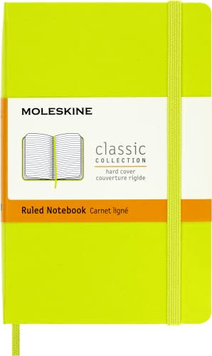 Moleskine - Klassisches Notizbuch, Liniertes Notizbuch, Hardcover und elastischer Verschluss, Taschenformat 9 x 14 cm, Limonengrün, 192 Seiten