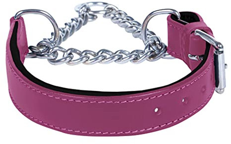 Ace Training Dog Collars ~ Adjustable PADDED Comfy Martingale Leather Dog Collar Lilac: (fits up to 24 including chain (1 wide) **Stainless Steel Chain**