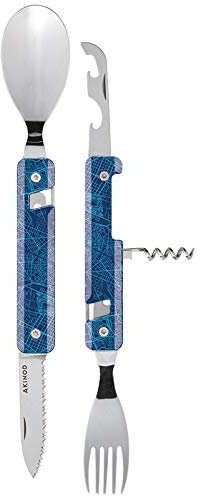 Akinod - Couverts Multifonctions 13H25 Downtown Bleu - Couverts Pliants en Acier Inoxydable - Assemblage Aimanté - Couverts Nomades Compacts 6 Fonctions dont Ouvre-Boîte et Tire-Bouchon