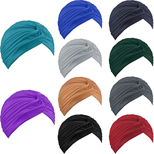 Geyoga 10 Pcs Head Wraps Turbans for Women Stretchy Chemo Cancer Headwears Twisted Pleated African Hat Cover, Multicolor(Mixed Colors)