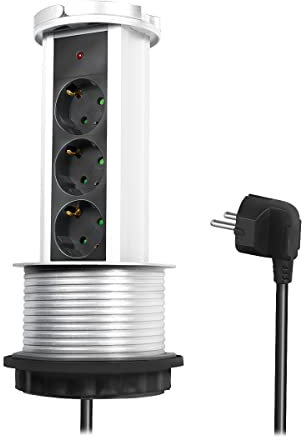 LogiLink LPS235A - Regleta de 3 enchufes (3 enchufes CEE 7/3) con Mayor protección táctil, Apta para mesas con un diámetro de Orificio de Cable de 100 mm
