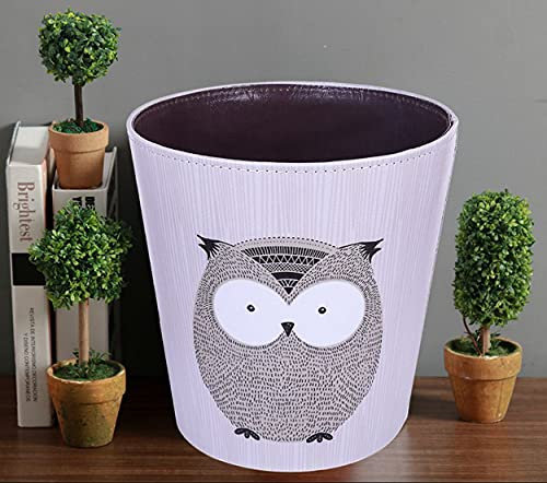 AOOPOO Papierkorb, rund, 10 Liter, aus Leder, für Kinderzimmer (Eule)