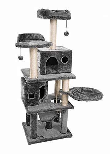JAMAXX Premium Katzen Kratzbaum XXL H165cm, Extra-Stabil 9 Dicke Stämme, Starke Bodenplatte 3cm, Super Weiches Plüsch, PCT6006 dunkel-grau