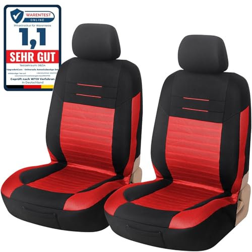 Upgrade4cars Autositzbezüge Vordersitze Rot Schwarz | Autositzbezug Set Universal | Autoschonbezüge für Fahrersitz & Beifahrer