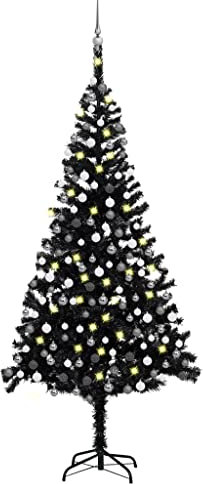 vidaXL Albero di Natale Preilluminato con Palline Nero 240 cm PVC