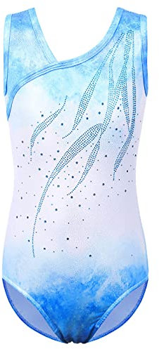 ZNYUNE Mädchen Kinder Turnbody Ärmellos Turnanzug Gymnastik Trikot Gymnastikanzug B278 WhiteBlue 10A