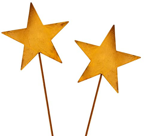 Blümelhuber 2er Set Kleiner Metall Stern Gartenstecker für Draußen - Edelrost Gartendeko Figuren - Perfekte Deko für Garten oder Haustür